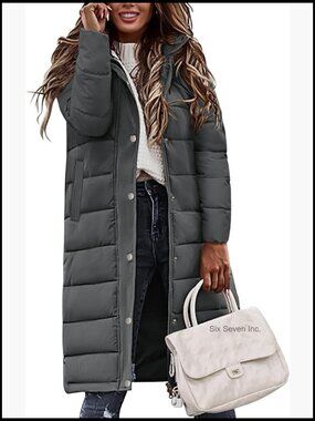 Womens Long Puffer Coat Thicken Quilted Jacket Mid-Length with Side Zipper and